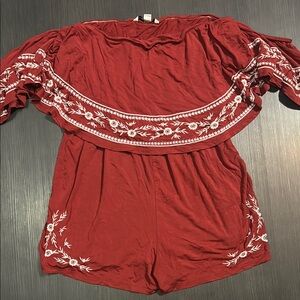 American Eagle Outfitters Red Embroidered Romper